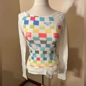 Roxy Cream Print Long Sleeve T-Shirt Sz M